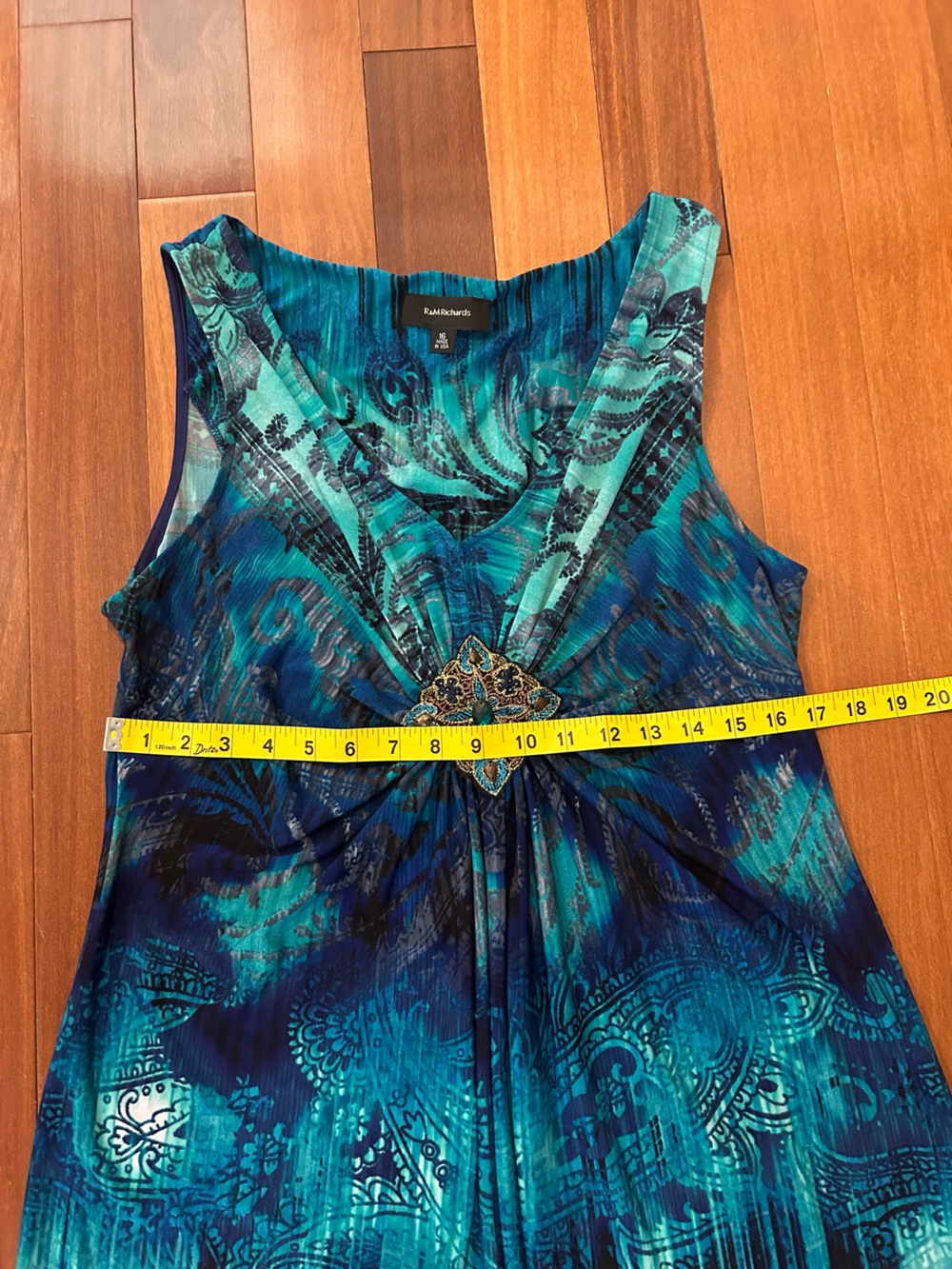 R&M Richards Teal & Navy Sleeveless V-Neck Maxi Dress with Decorative Medallion - Picture 6 of 8